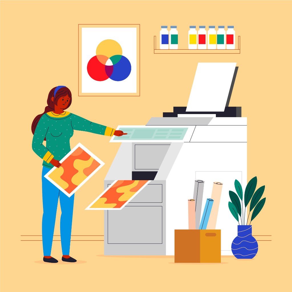 Print shop operator using a professional printer