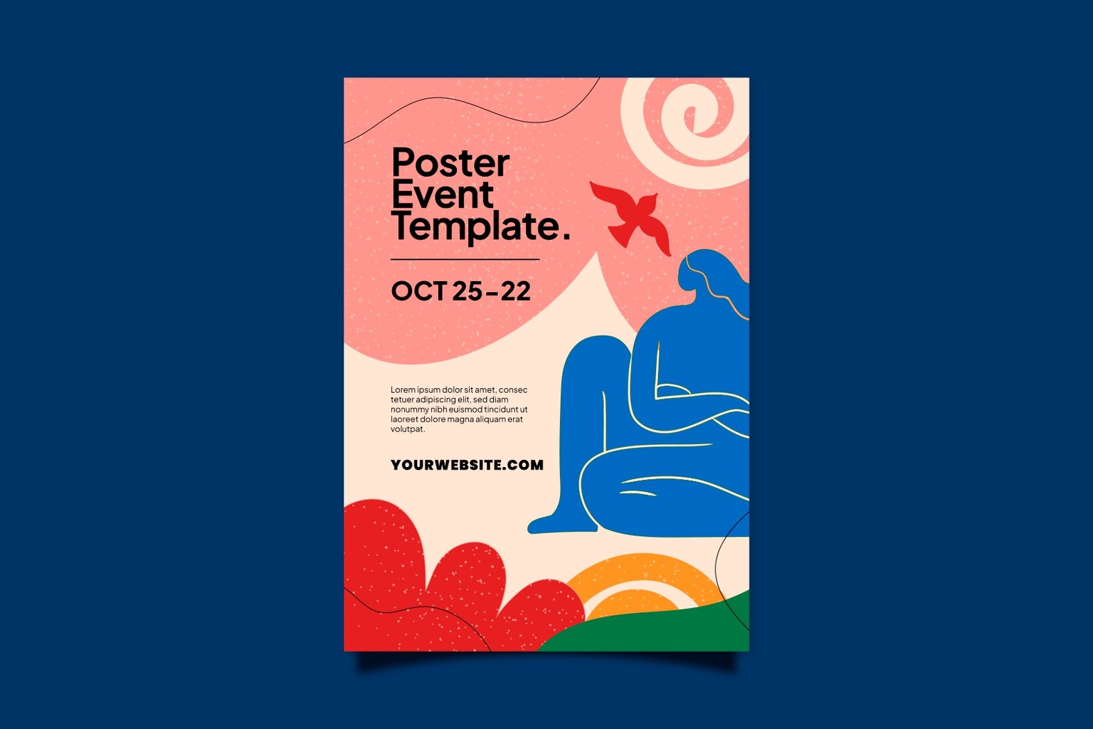 Colorful event flyer template with bold typography and abstract illustration